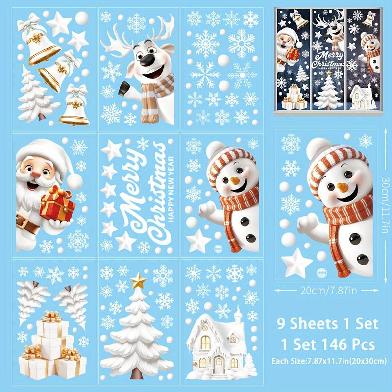 Cartoon Christmas  Pattern Double Sided Window Sticker, 1 Set Reusable Window Decal, Decorative Sticker for Home, Shop, Office