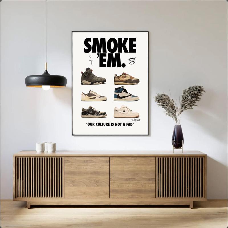 Sneaker Poster Unframed - Hypebeast Room Decor Shoes Poster for Boys Guys Men Room - AJ-Travis Scott - Wall Art Décor Aesthetic Cool Poster Shoes Painting Canvas Wall Posters And Art Picture Print Modern Family Bedroom Decor