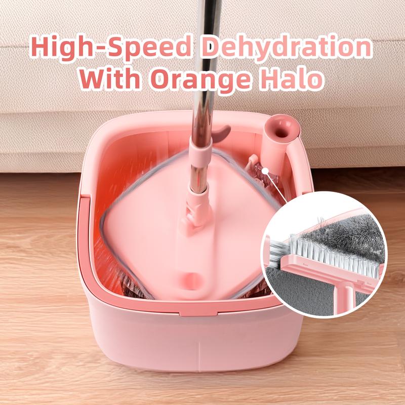 Pink Spin Mop and Bucket Set with Self Separation Dirty and Clean Water System,  360° Self Rotating Mop-Head for Hardwood Tile Marble Floors  Steel