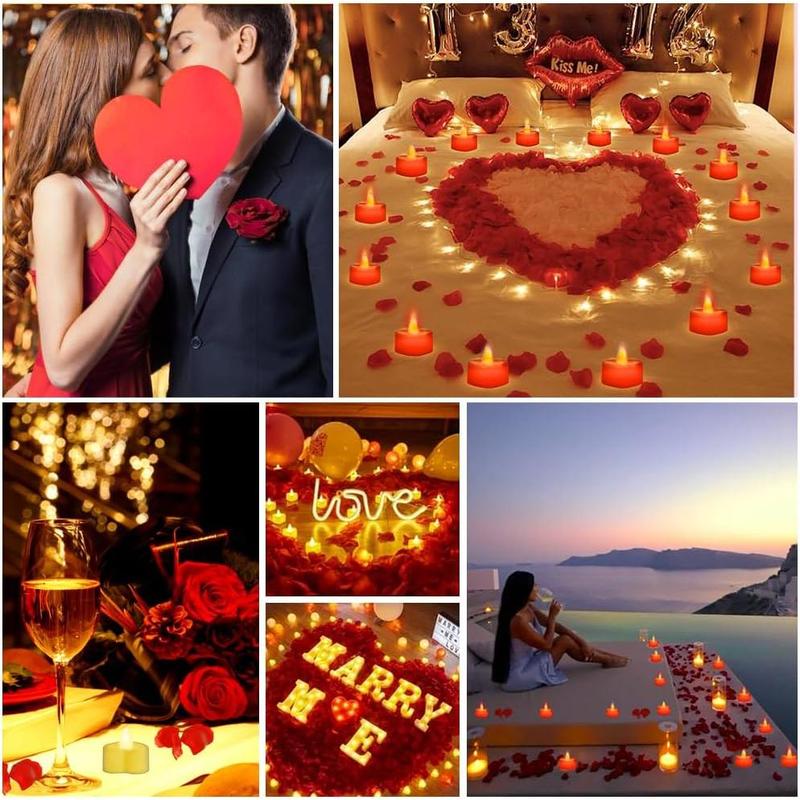 free shipping,Rose Petals, Rose Petals for Romantic Night for Her Set, Rose Petals and Candles Set, 1000Pcs Red Petals, Romantic Decorations Special Night, 24 Pcs Led Candles, Valentines Day Decor