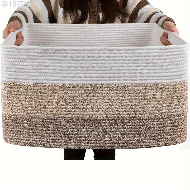 1pc Large Rectangular Woven Storage Basket - Stylish Living Room Organizer with Handles, Blanket and Gift Storage Solution, Durable and Versatile, Measures 21.6