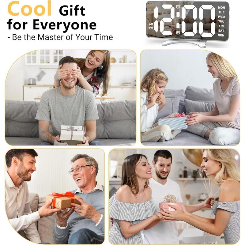 Alarm Clocks for Bedrooms, Slim LED Mirror Digital Alarm Clock, Large Display with Dim Mode, Dual USB Port, 4 Level Brightness&2 Level Volume, Desk Clock for Office Home Bedroom Dorm Living Room Decor