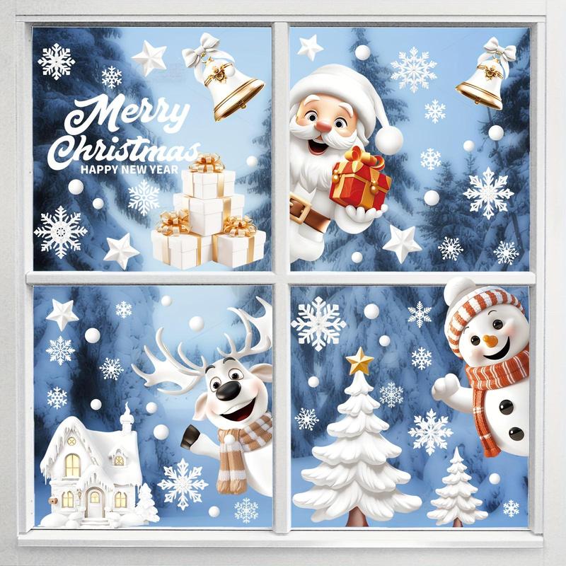 Cartoon Christmas  Pattern Double Sided Window Sticker, 1 Set Reusable Window Decal, Decorative Sticker for Home, Shop, Office