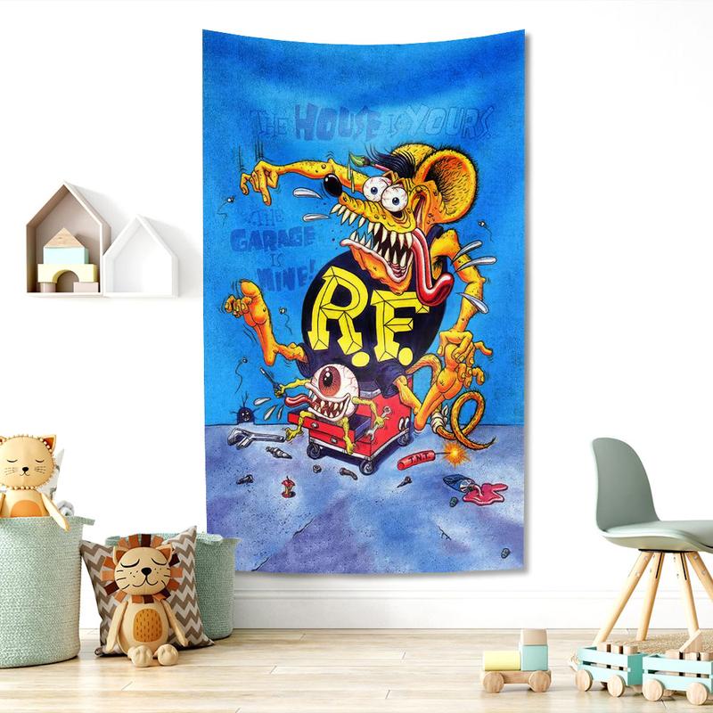 Rat Fink Fashion Tapestry Funny Meme Print Cloth Bar Motocycle Club Or Home Garage Bedroom Wall Decorations tapestry for bedroom University Dormitory