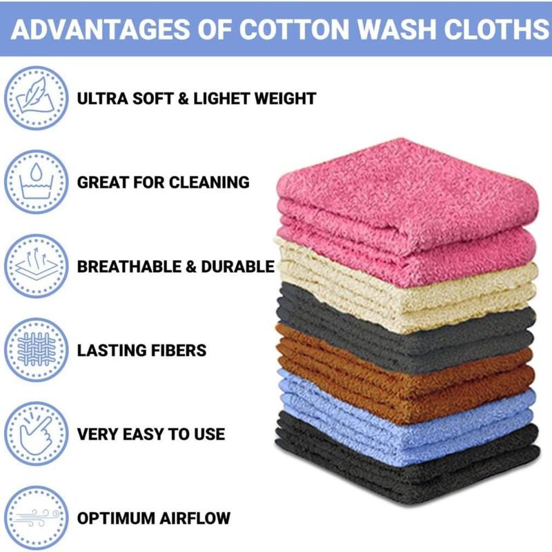 100% Cotton - Wash Cloth Set - Pack of 24, Flannel Face Cloths, Highly Absorbent and Soft Feel Fingertip Towels (Multi Color, 12x12 Pack of 24)