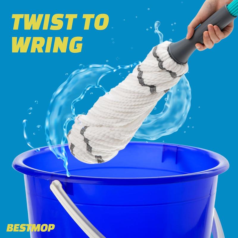 Twist Mop, Self Wringing Mop for Hardwood Floor Cleaning, Trapeador, Mops for Floor Cleaning with Wringer, Micro Fiber Cloth & Scrubber Head, Quickie Mop, Wring Mop for All Surfaces (Blue) Benoo Inc