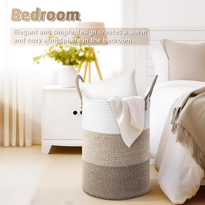 Laundry Basket,Woven Cotton Rope Laundry Hamper for Decorative Storage of Dirty Clothes,Toys and Blankets in Bathroom,Bedroom and Living Room Organiser