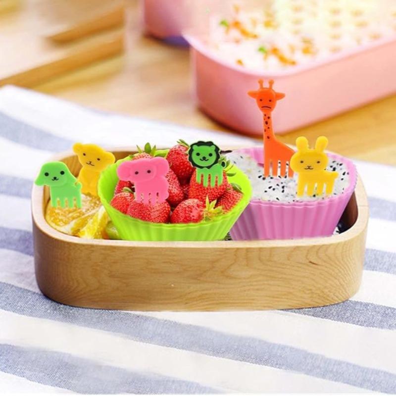 Random Color Bento Box Accessories, 50pcs set Including 30pcs Food Storage Container Divider & 20pcs Animal Design Fork, Food Container Divider for Home Kitchen Picnic