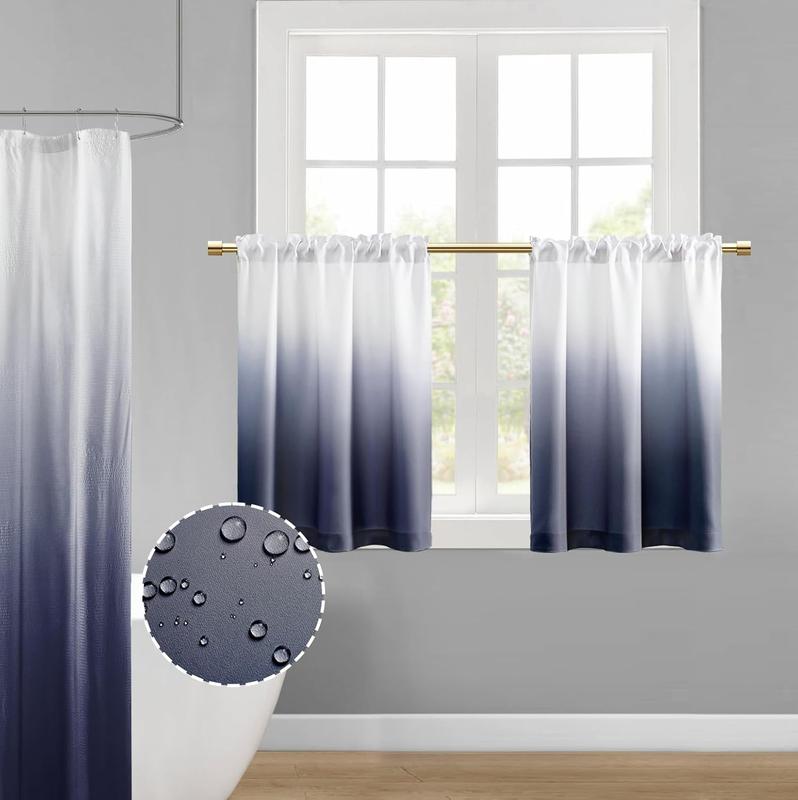 Small Window Curtains for Bathroom,Short Waterproof Curtain for Shower Window,Navy Blue,36 Inch Length