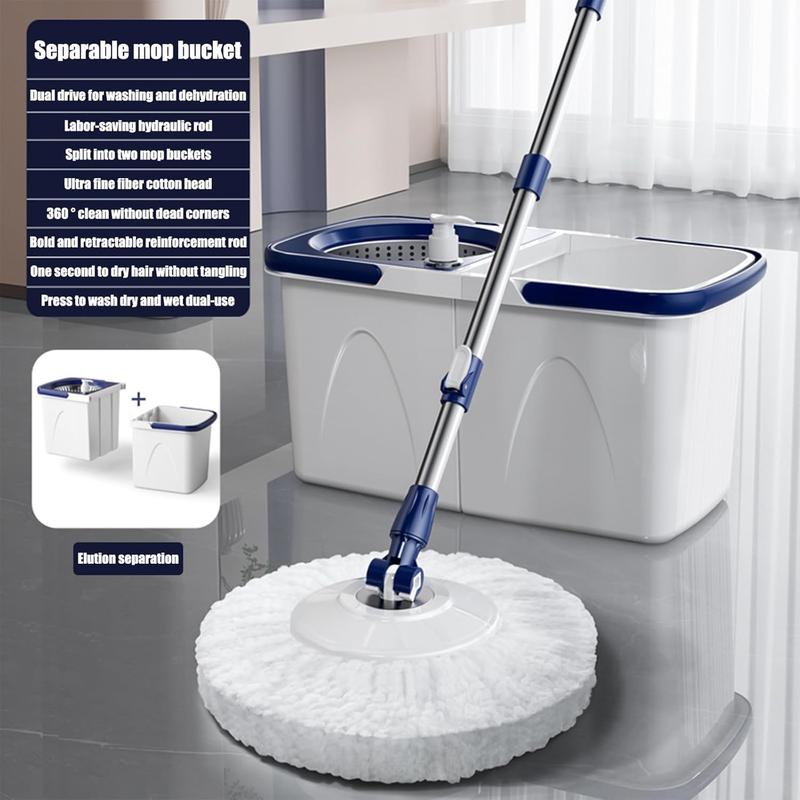 Spin Mop and Bucket with Wringer Set, 360° Spinning Mop Bucket System with 2 Microfiber Mop Replacement Heads and  Stainless Steel Adjustable Handle for Floor Cleaning