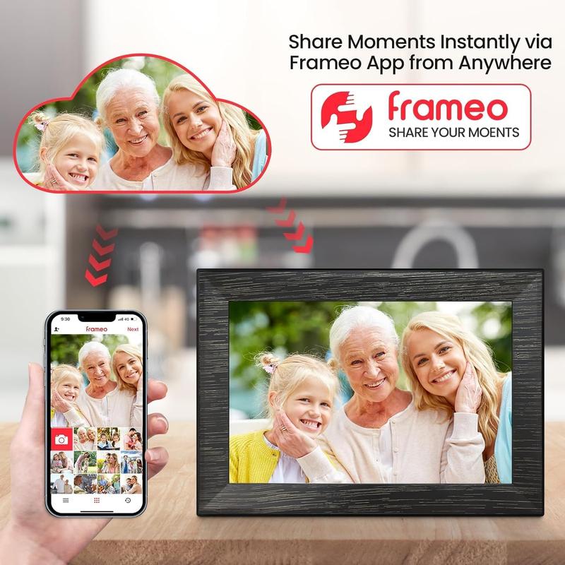 10.1 Inch WiFi Digital Picture Frame, Frameo Smart Electronic Digital Photo Frame with 32GB Storage and 1280 * 800 Touch Screen, Instantly Share Photos and Video