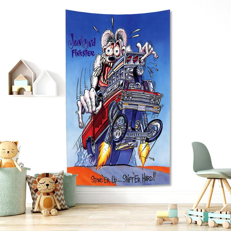 Rat Fink Fashion Tapestry Funny Meme Print Cloth Bar Motocycle Club Or Home Garage Bedroom Wall Decorations tapestry for bedroom University Dormitory