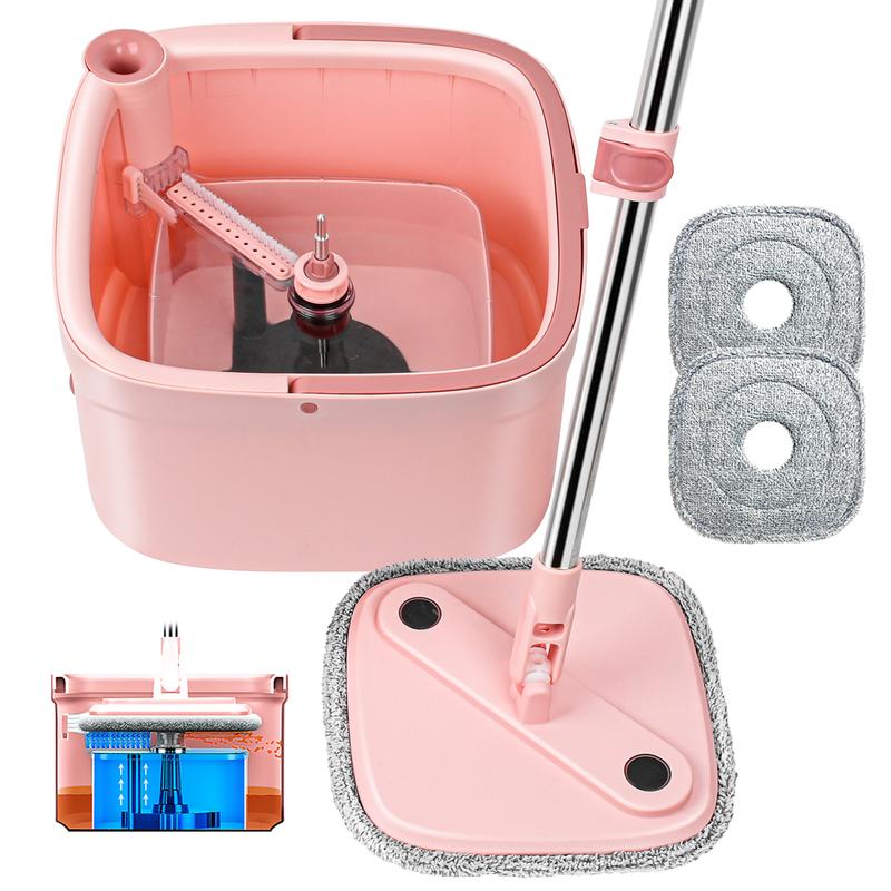 Pink Spin Mop and Bucket Set with Self Separation Dirty and Clean Water System,  360° Self Rotating Mop-Head for Hardwood Tile Marble Floors  Steel