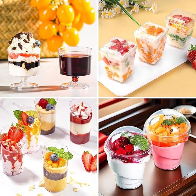 380 Pack Mini Dessert Cups with Spoons and lids, 3 and 5 oz Mini Clear Parfait Cups, Shooters Cups for Party, Round Yogurt Cups, Reusable Fruit Ice Cream Cake Pudding Cups