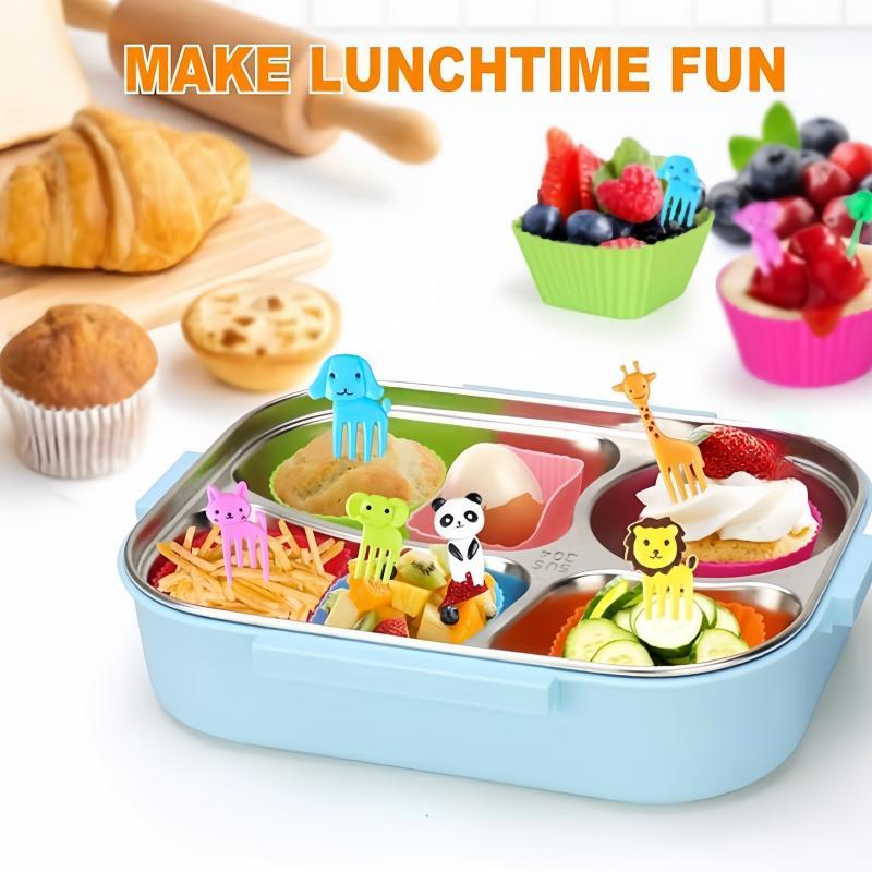 Random Color Bento Box Accessories, 50pcs set Including 30pcs Food Storage Container Divider & 20pcs Animal Design Fork, Food Container Divider for Home Kitchen Picnic