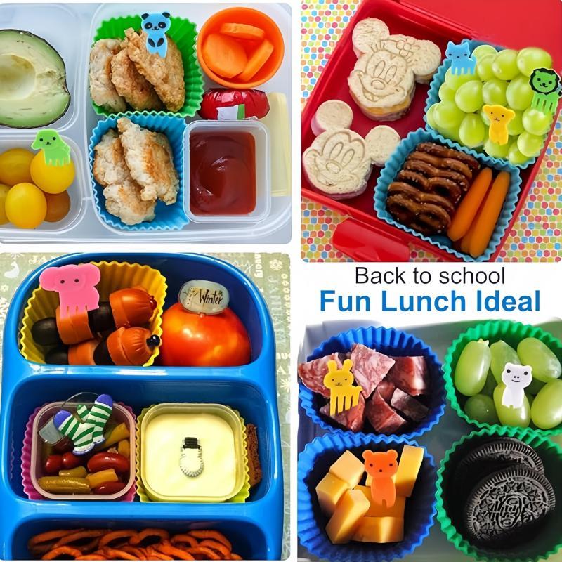 Random Color Bento Box Accessories, 50pcs set Including 30pcs Food Storage Container Divider & 20pcs Animal Design Fork, Food Container Divider for Home Kitchen Picnic