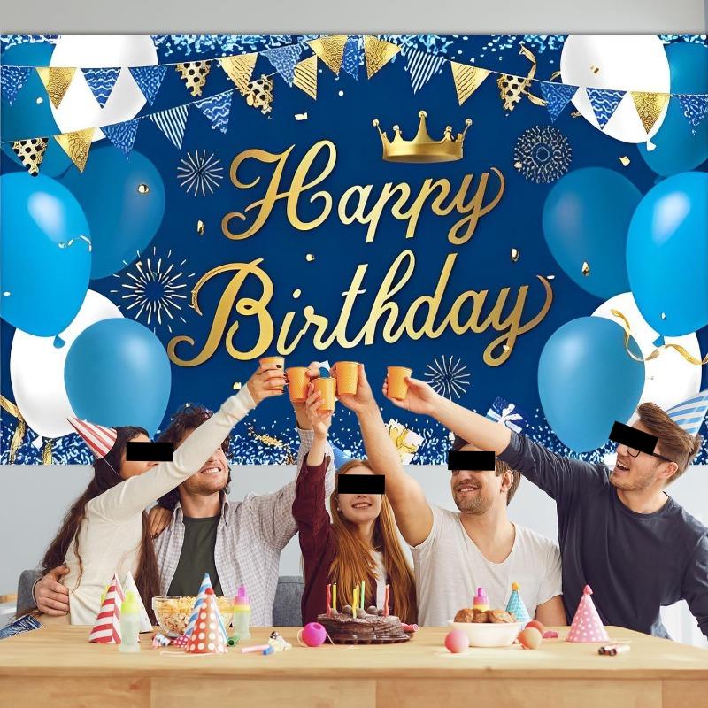 Happy Birthday Decorations Backdrop Man, Navy Blue and Gold Birthday Backdrop Sign, Happy Birthday Banner, Birthday Party Supplies Photo Background for Women Men Girlfriend  Boyfriend 70.8 x 43.3 inches