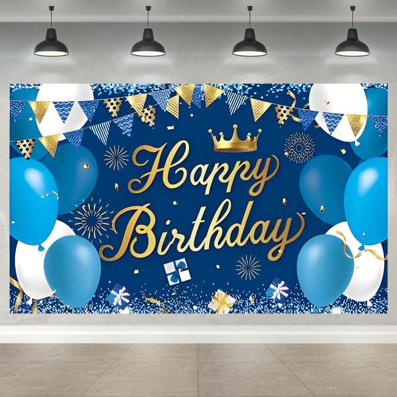 Happy Birthday Decorations Backdrop Man, Navy Blue and Gold Birthday Backdrop Sign, Happy Birthday Banner, Birthday Party Supplies Photo Background for Women Men Girlfriend  Boyfriend 70.8 x 43.3 inches