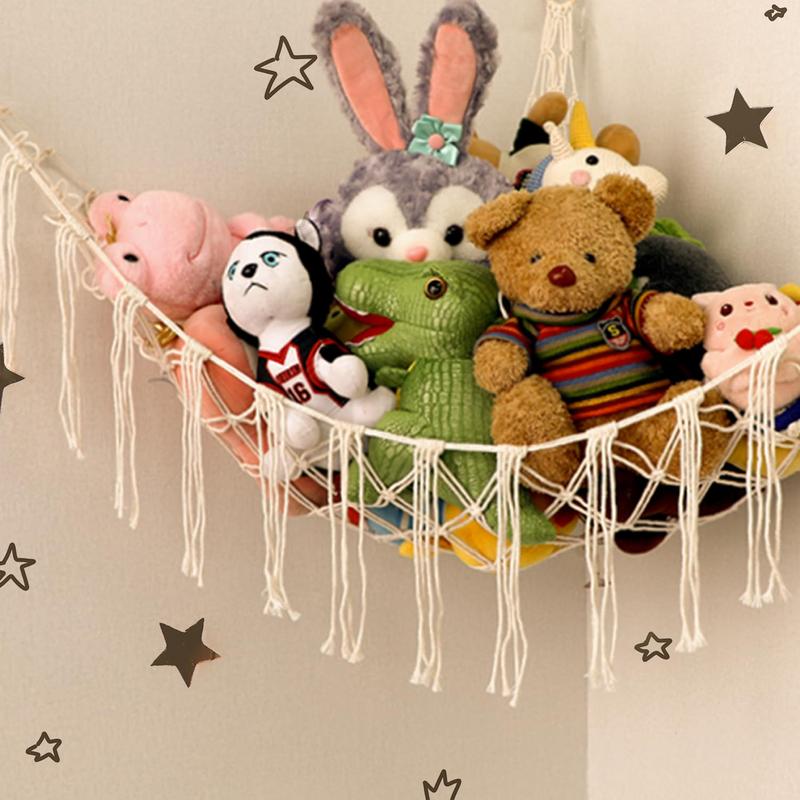 Bohemian Plush Animal Net or Hammock Large, 55 Inch Toy Hammock Lace Animal Storage Corner Hanging Net Shelf, Net Hammock Plush Toy Organizer with Hooks Bedroom, Nursery,stuffed animal storage,stuffed animal hammock,toy storage