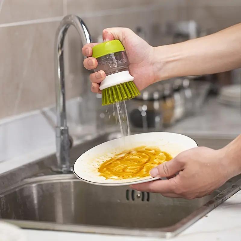 Kitchen Cleaning Brush, 1 Set Automatic Liquid Addition Pot Brush with Brush Holder, Household Cleaning Tool for Kitchen