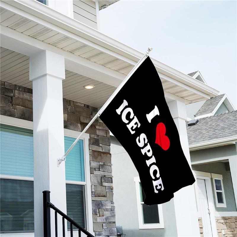 Ice Rapper Spice Flag Double Sided Printed 3x5 Ft Funny Flag I Love Ice Rapper Spice Party Supplies Yard Signs Decor Hanging Poster for College Room Man Cave Welcome Photo Backdrop (Black) Banners Cloth Decoration