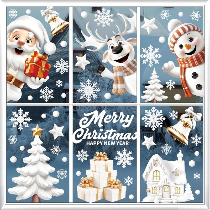 Cartoon Christmas  Pattern Double Sided Window Sticker, 1 Set Reusable Window Decal, Decorative Sticker for Home, Shop, Office