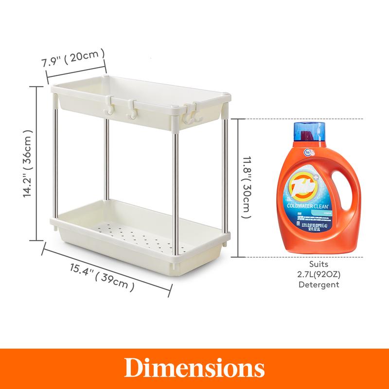 Lifewit Under Sink Organizer, 2 Tier Shelf Rack with 4 Hooks for Bathroom Cabinet Kitchen Countertop Office Holder Storage, Multi-purpose Baskets Holder for Space Saving, Easy Assembly