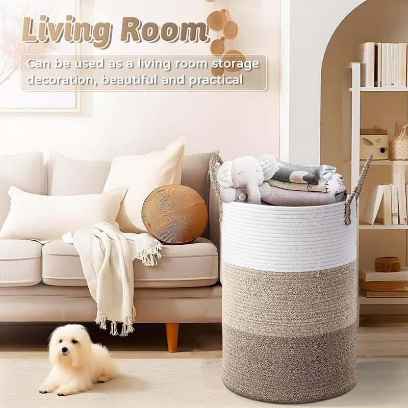 Laundry Basket,Woven Cotton Rope Laundry Hamper for Decorative Storage of Dirty Clothes,Toys and Blankets in Bathroom,Bedroom and Living Room Organiser