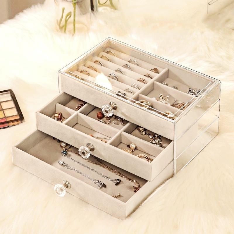 Jewelry Storage Box, 1 Count 3 Layer Drawer Type Jewelry Organizer, Desktop Jewelry Storage Box for Rings, Earrings, Necklaces, Bracelets