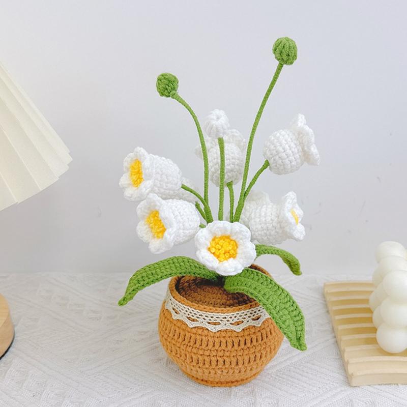 Handcrafted Crochet Sunflower Bouquet - Artificial Potted Flowers, Home & Office Decor, Suitable for All Ages