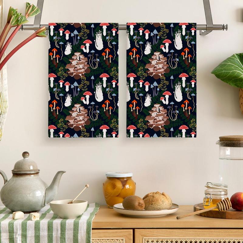 Mushroom Pattern Kitchen Towel, 2pcs Soft Absorbent Dish Towel, Hand Towel for Kitchen Farmhouse Holiday Home Decoration