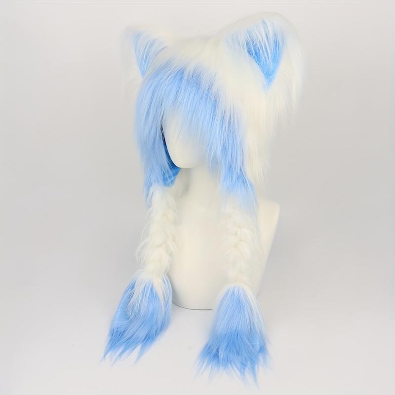 Y2K-Inspired Cute Cat Ears Plush Hat with Braid - Cozy & Warm Winter Accessory, Perfect for Halloween & Christmas Cosplay