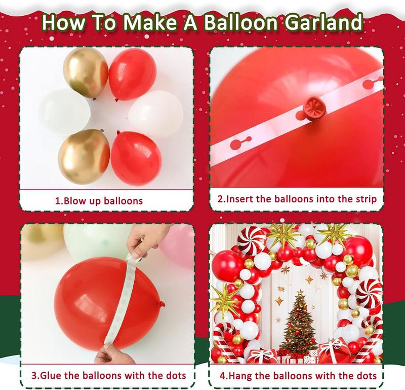 Christmas Balloons Garland Arch Kit, Red White Gold Latex Balloon with Candy Cane Gift Box Explosion Star Foil Balloons for Christmas New Year Candies Xmas Theme Party Decorations...