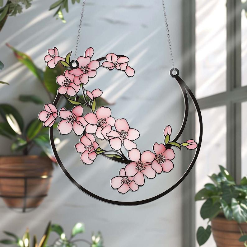 Cherry Blossom Acrylic Window Hanging Decor, Sakura Flower Window Hangings, Wall Art Decoration, Cherry Blossom Lover Gift Ornaments Hangable