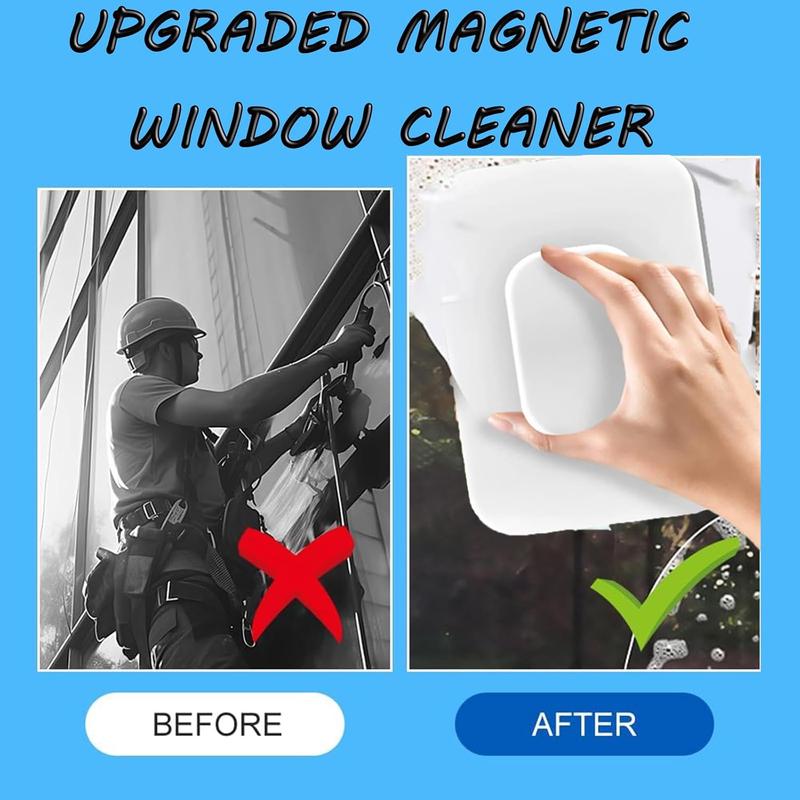 Magnetic Windshield Cleaner Tool,Window Windshield Magnetic Cleaner for High-Rise,Double-Sided Window Cleaner Glass Wiper, Adjustable Magnetic Double Window Cleaner with Anti Falling Rope