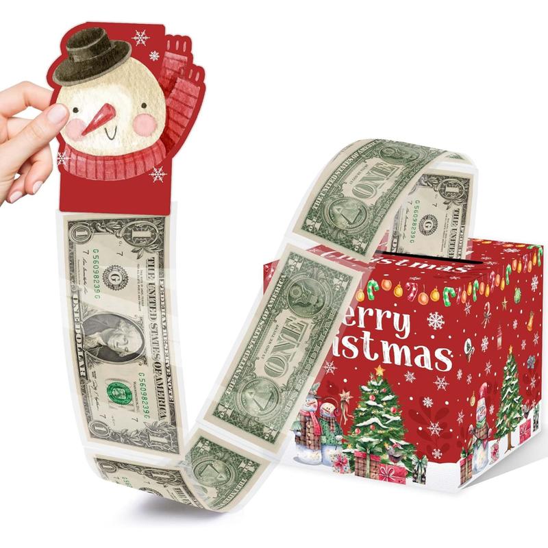 [Fast Shipping]  Christmas Party Gifts, Christmas Money Box for Cash Pull, Christmas Money Pull Box with Snowman Card and Transparent Bags