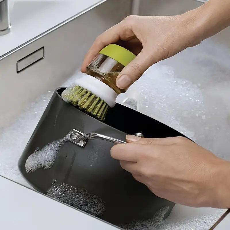 Kitchen Cleaning Brush, 1 Set Automatic Liquid Addition Pot Brush with Brush Holder, Household Cleaning Tool for Kitchen