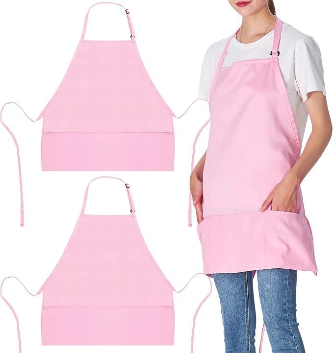 2 Pack 3 Pockets Adjustable Bib Apron Chef Kitchen Cooking Aprons for Women Men