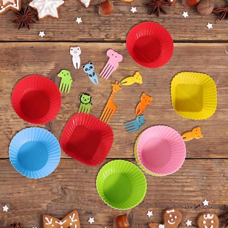 Random Color Bento Box Accessories, 50pcs set Including 30pcs Food Storage Container Divider & 20pcs Animal Design Fork, Food Container Divider for Home Kitchen Picnic