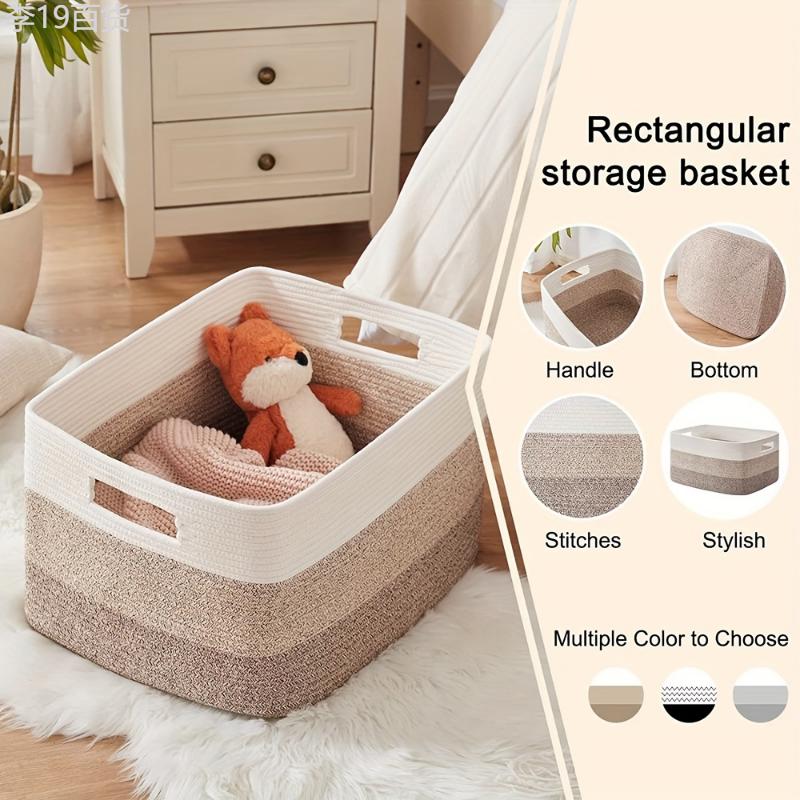 1pc Large Rectangular Woven Storage Basket - Stylish Living Room Organizer with Handles, Blanket and Gift Storage Solution, Durable and Versatile, Measures 21.6