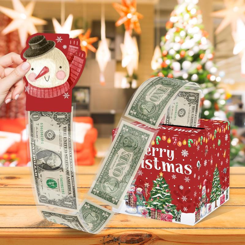 [Fast Shipping]  Christmas Party Gifts, Christmas Money Box for Cash Pull, Christmas Money Pull Box with Snowman Card and Transparent Bags