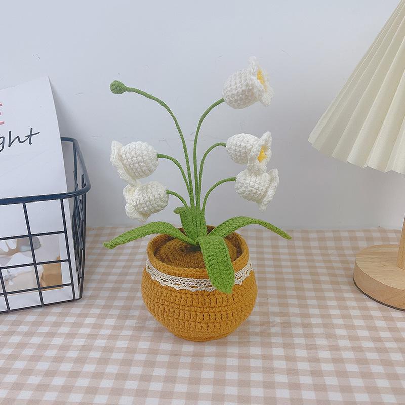 Handcrafted Crochet Sunflower Bouquet - Artificial Potted Flowers, Home & Office Decor, Suitable for All Ages