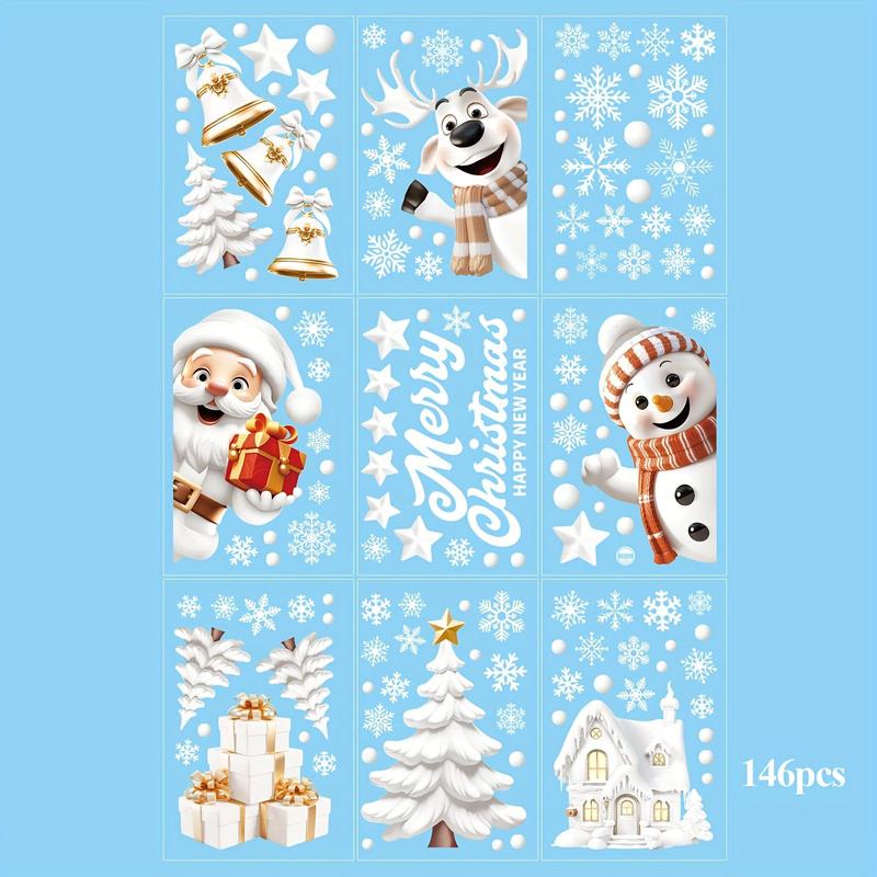 Cartoon Christmas  Pattern Double Sided Window Sticker, 1 Set Reusable Window Decal, Decorative Sticker for Home, Shop, Office