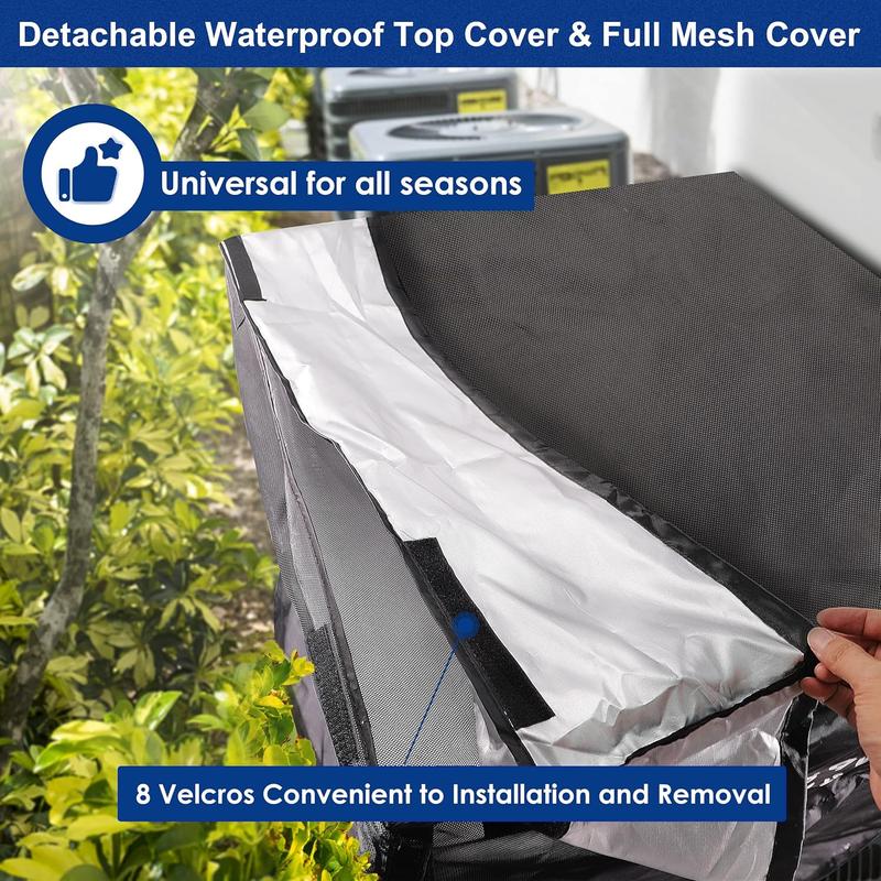 2 in 1 Air Conditioner Covers for Outside Units,Full Mesh & Detachable Waterproof Top AC Unit Defender Cover for All Season,Protect from Leaves,Snow & Dust 24