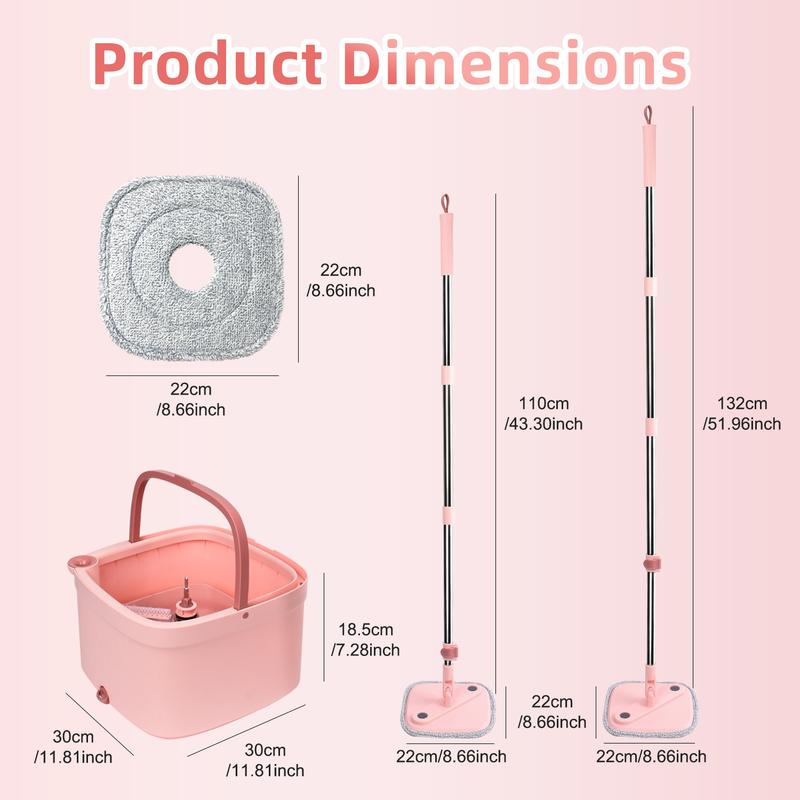 Pink Spin Mop and Bucket Set with Self Separation Dirty and Clean Water System,  360° Self Rotating Mop-Head for Hardwood Tile Marble Floors  Steel