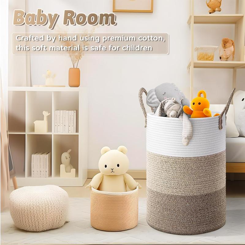 Laundry Basket,Woven Cotton Rope Laundry Hamper for Decorative Storage of Dirty Clothes,Toys and Blankets in Bathroom,Bedroom and Living Room Organiser