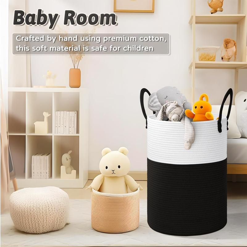 Laundry Basket,Woven Cotton Rope Laundry Hamper for Decorative Storage of Dirty Clothes,Toys and Blankets in Bathroom,Bedroom and Living Room Organiser