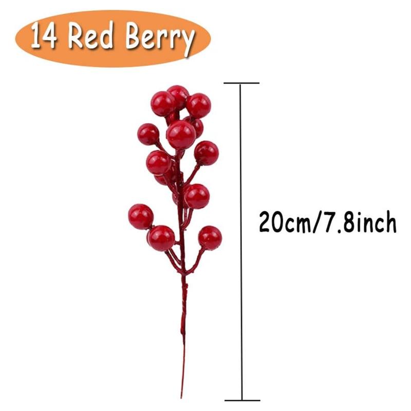 20 Pack Fake Red Berry Stems,Artificial Red Berry,7.8 Inch Red Berries for Christmas Tree Decorations Crafts, Wedding