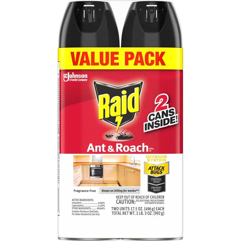 Raid® Ant & Roach Killer Spray, Fragrance-Free, 17.5 Oz, Pack Of 2