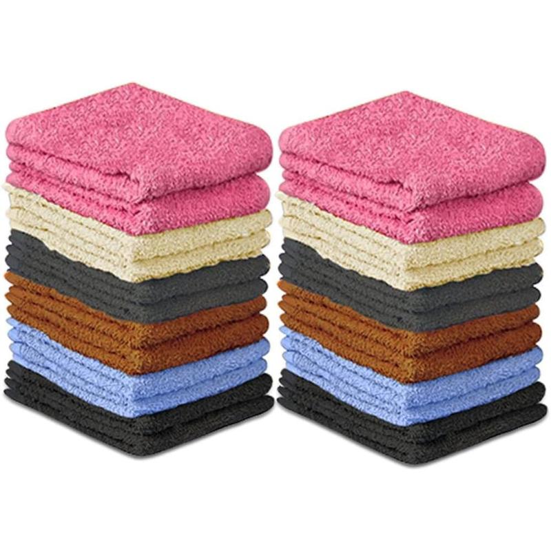 100% Cotton - Wash Cloth Set - Pack of 24, Flannel Face Cloths, Highly Absorbent and Soft Feel Fingertip Towels (Multi Color, 12x12 Pack of 24)